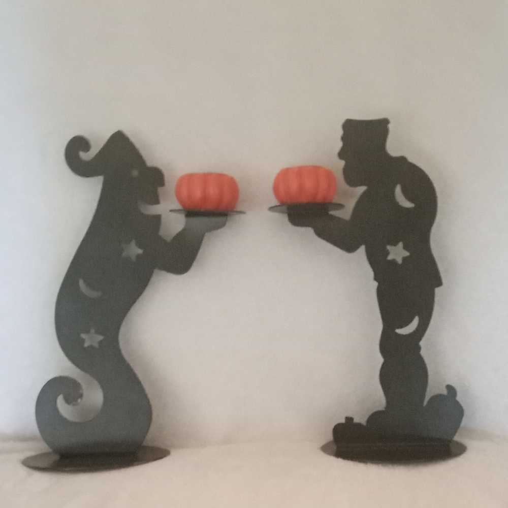 Super Cute Halloween Silhouette Taper Candle Holders - Black and Orange